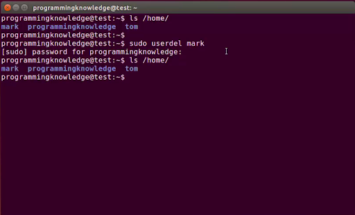 Userdel Command Example